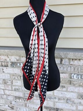 Anne Klein Silk Polka Dot Scarf Red Black White Retro